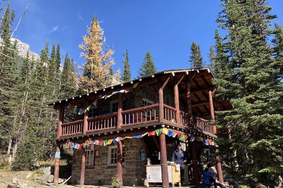 The Plain of Six Glaciers Teahouse was built in 1927 and rewards hikers with baked goods, sandwiches, hot soup and beverages.