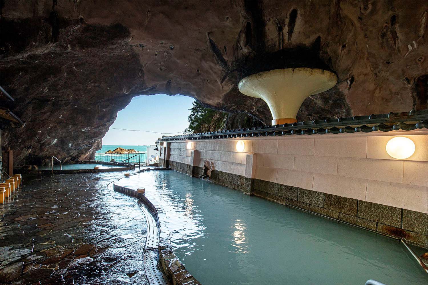 View from Hotel Urashima Resort & Spa’s ocean-view cave onsen, Japan