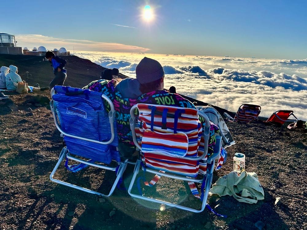 A Maui couple shared some love from camp chairs as they waited for sunset at Haleakala