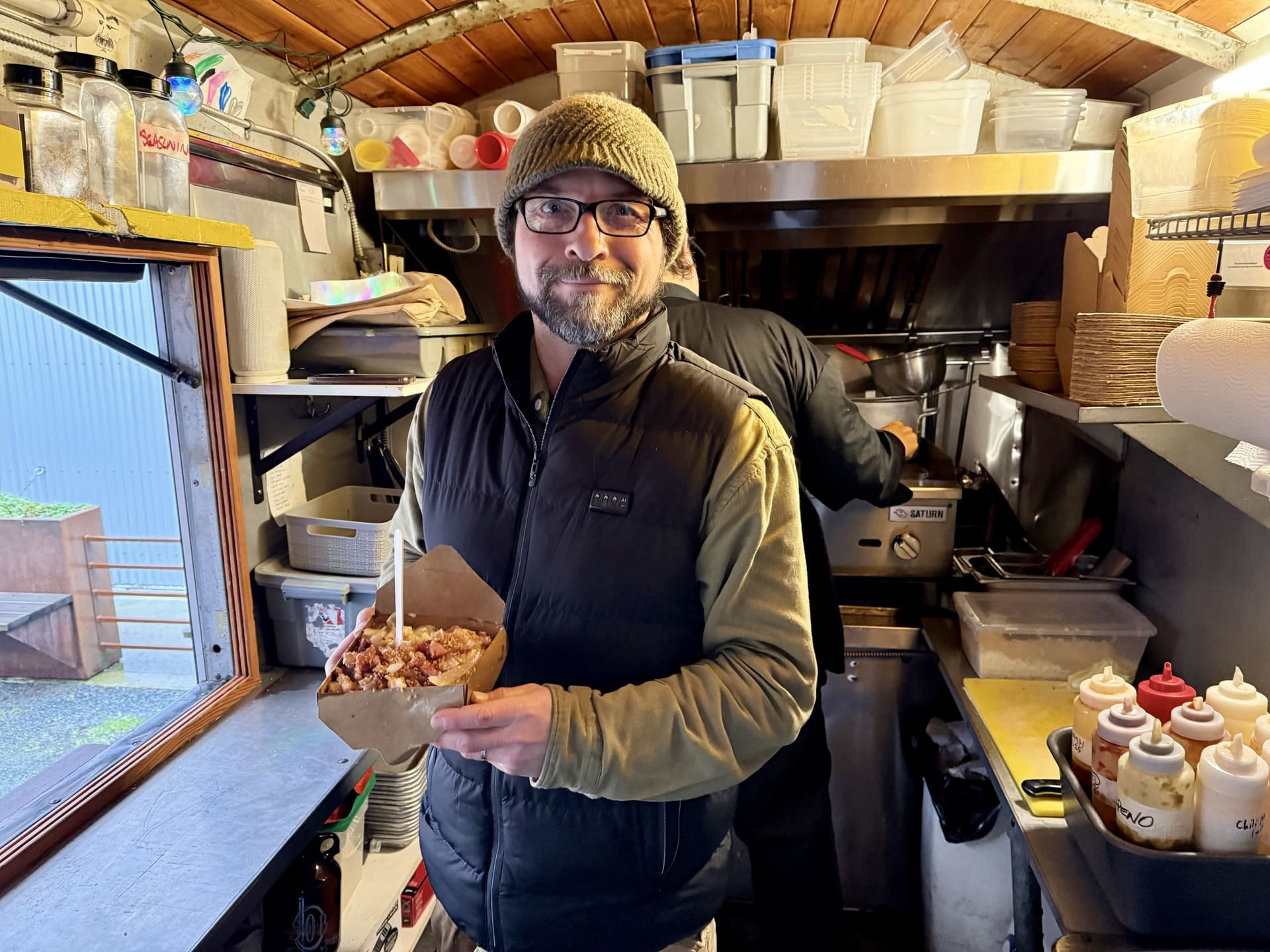 Grilled to the Mac chef-owner Dan Humphries with a serving of Mac Lorraine