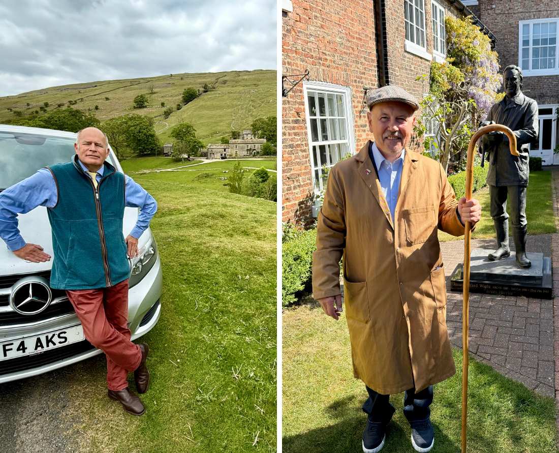 (Left) Howard Smelt-Webb, a former cop who runs a private tour company, The Yorkshire Tour Guide. John Gallery (right), marketing director for the World of James Herriot Museum in Thirsk, with a statue of author Alf White