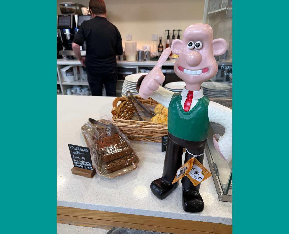 Wallace from the popular British children’s claymation television series, “Shaun the Sheep”, is on display at the Wensleydale Creamery in Yorkshire.