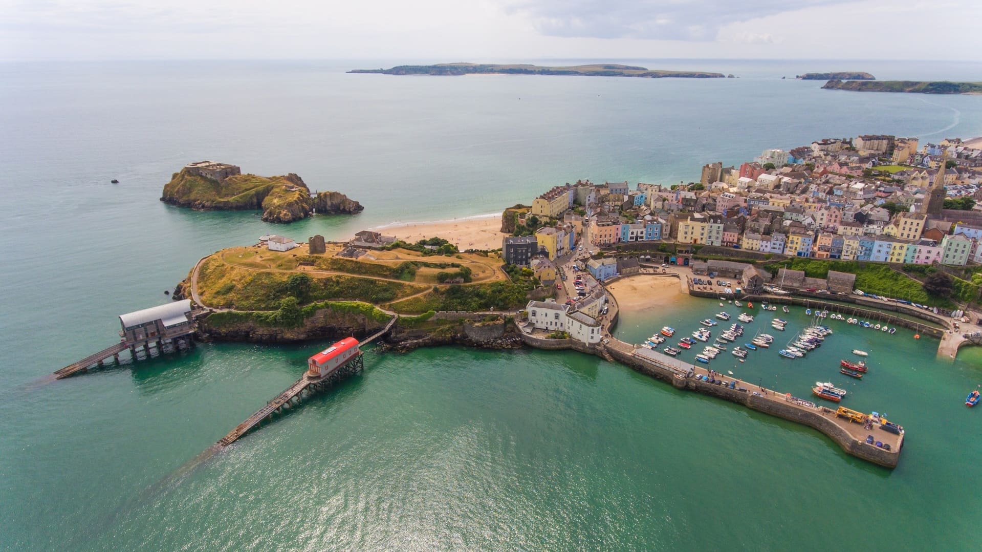 aerial view of Tenby Harbour in Pembrokeshire, Wales