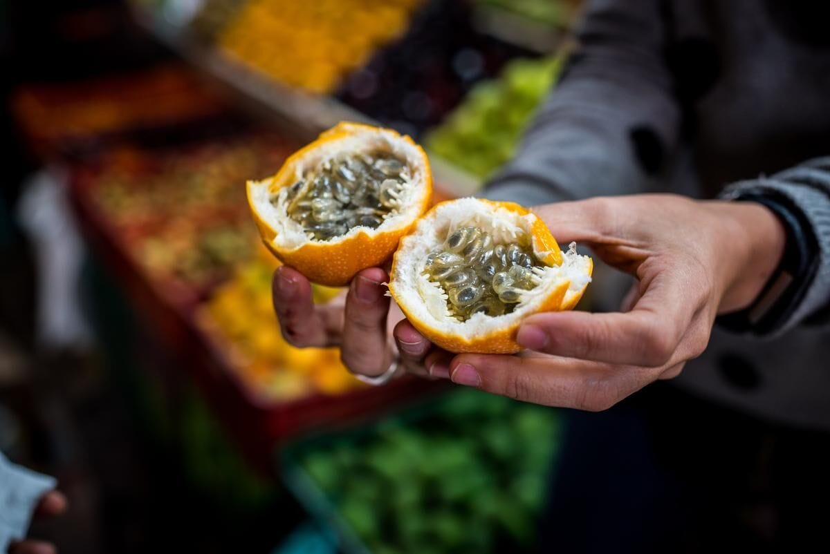 Granadilla, a passion fruit cousin, at Plaza de Mercado Paloquemao