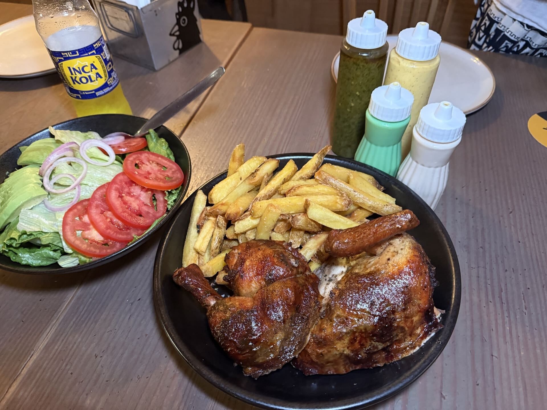 Tori’s chicken meal deal came with crispy fries, salad, and Inca Cola