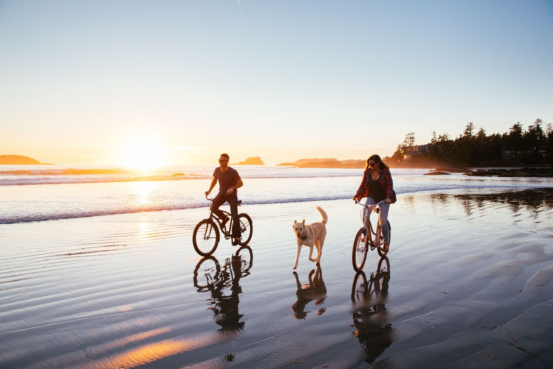 The packed sand beaches in Tofino are ideal for cycling