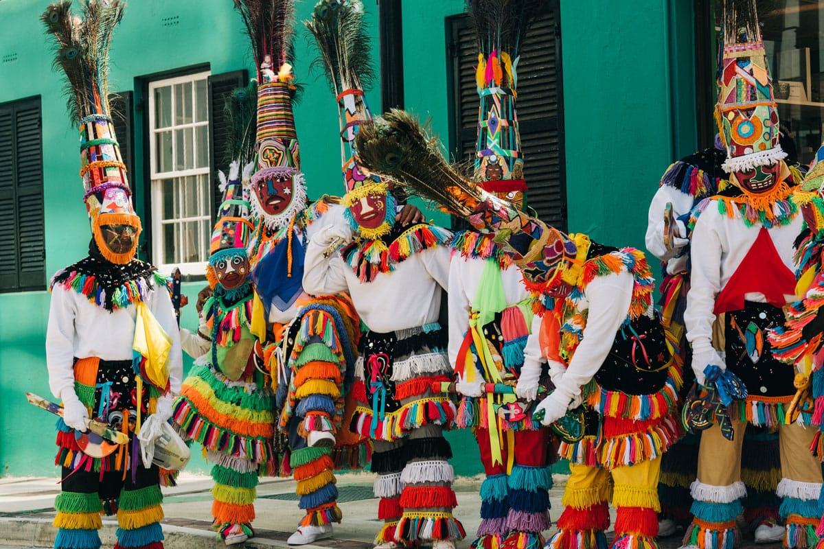 Colourfully costumed Bermuda Gombey dancers are a symbol of the island’s diverse culture
