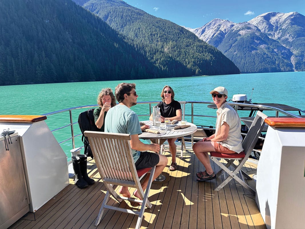 Passengers enjoy lunch on Cascadia’s rear deck