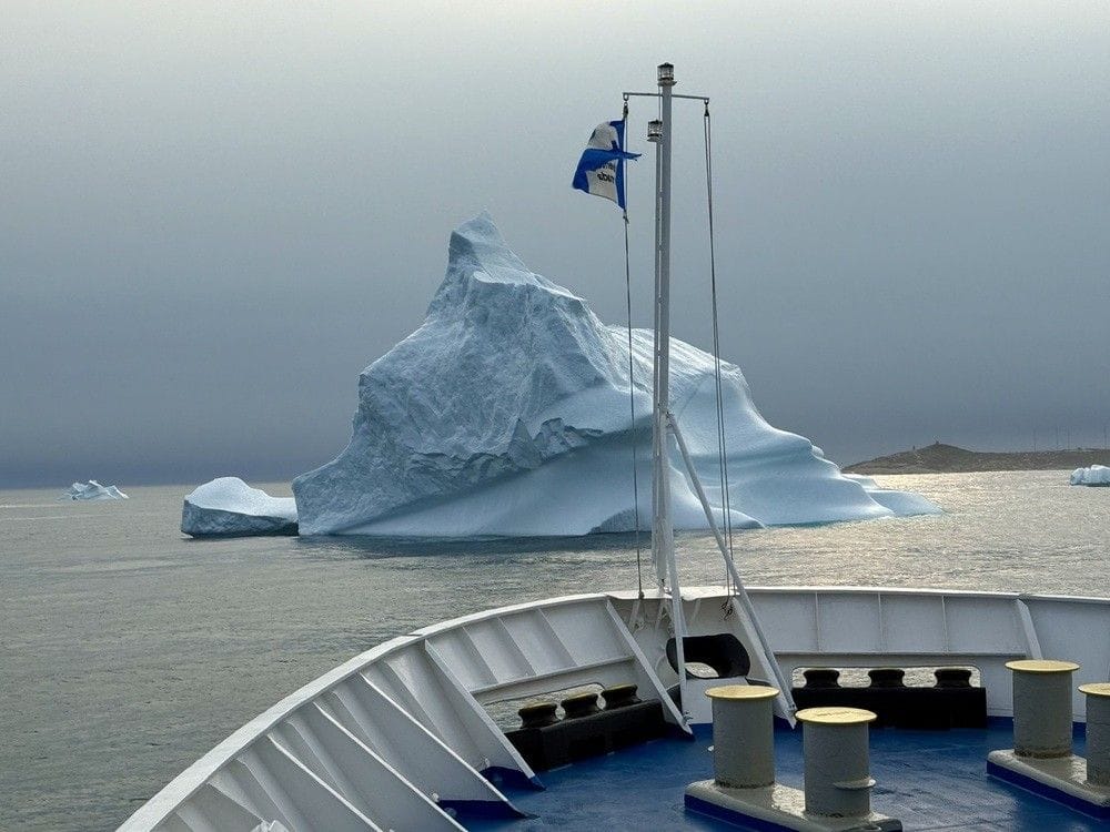 Icebergs float past the Ocean Endeavour