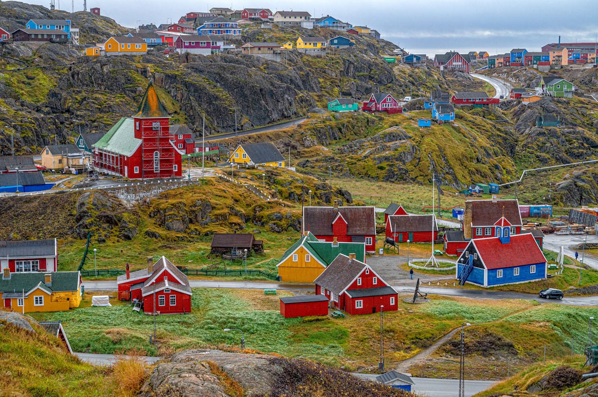 Colourful buildings in Sisimiut on Greenland's west coast