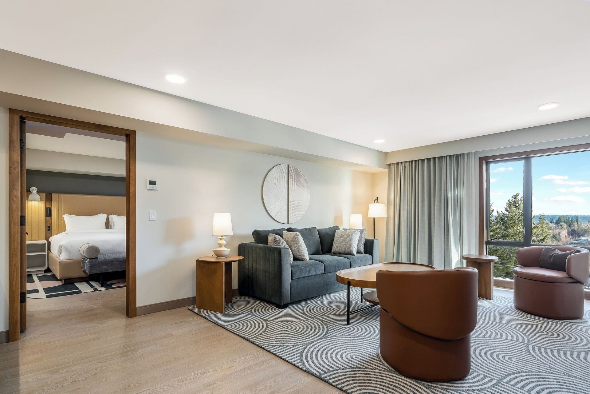 Guest room inside Naturally Pacific Resort in Campbell River
